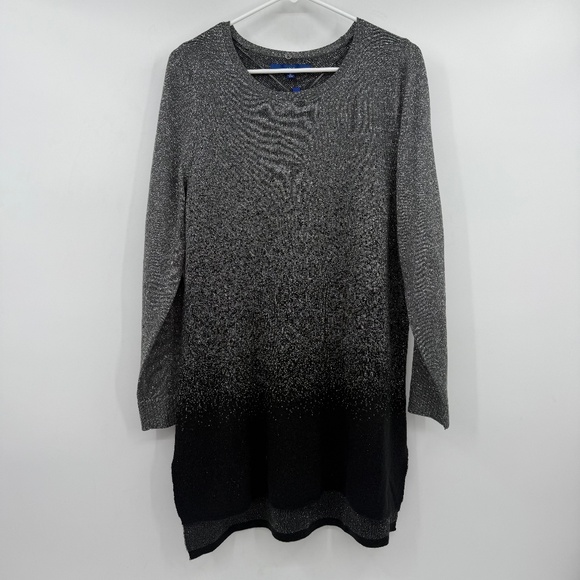 Apt 9 Sweater Women 0X NEW Black Silver Metallic Long Sleeve Knit Pullover Top - Picture 1 of 12